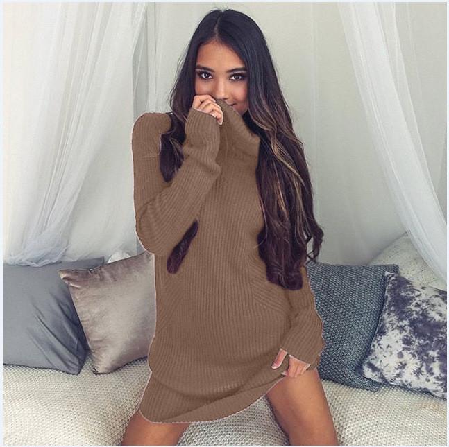 FASHION TURTLE NECK LONG SWEATER DRESS