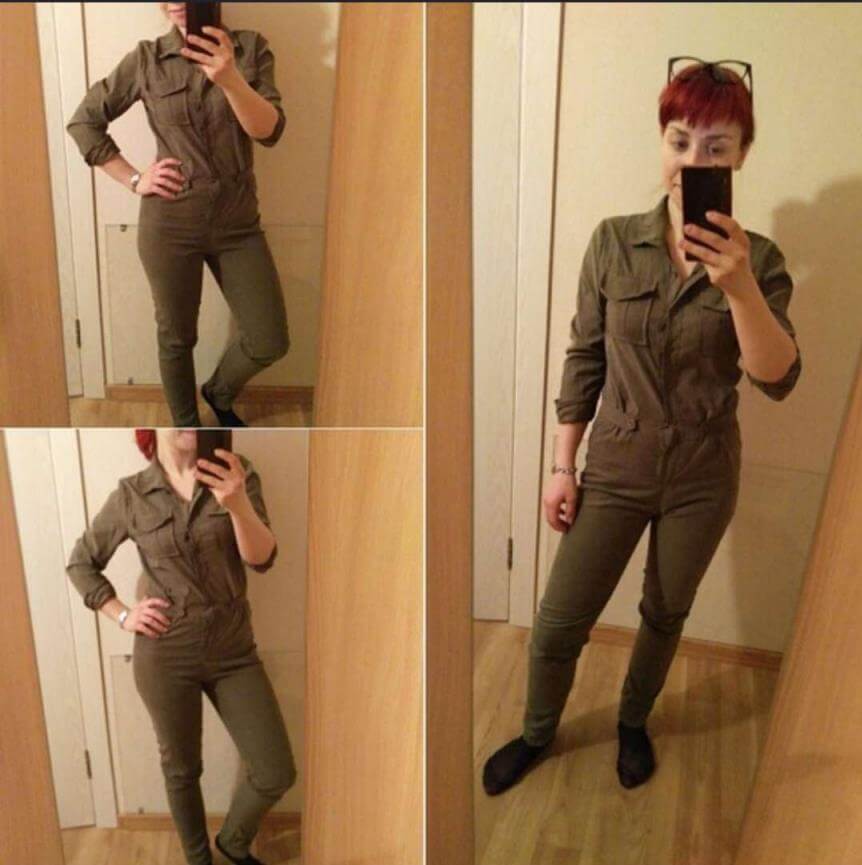 PURE COLOR BUTTON V-NECK LONG SLEEVES KNEE-LENGTH JUMPSUIT
