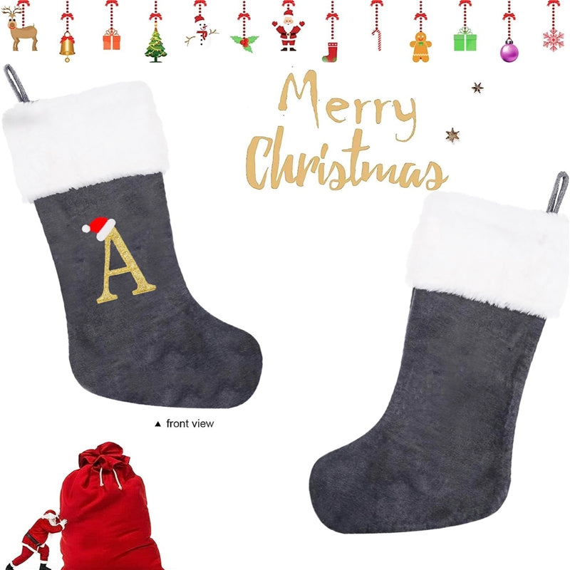 Gray Velvet Embroidered Christmas Stocking