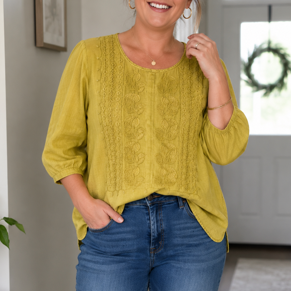Embroidered-look Short-Sleeve Top