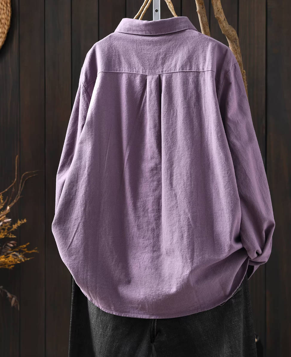 Solid Color Cotton Simple Loose Versatile Long Sleeves Shirt