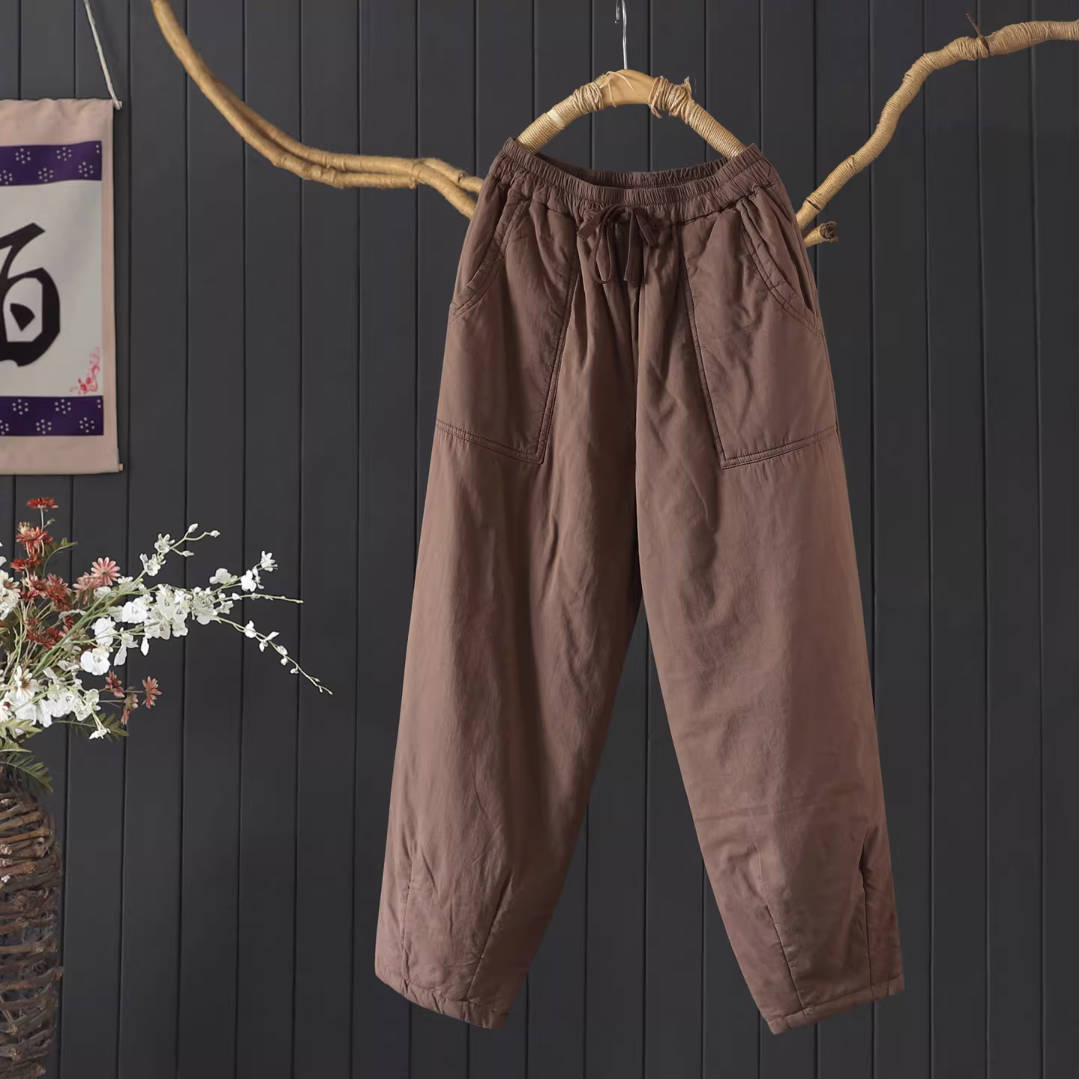 Winter Cotton Solid Color Thick Soft Warm Elastic Waist Pants