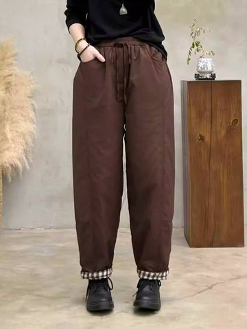 Winter Cotton Retro Double-Face Plaid Lace-Up Harem Pants
