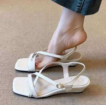 Summer Elegant Open Toe Single Strap Buckle Roman Sandals