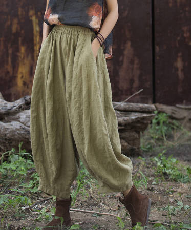 Vintage Ramie Sand-Washed Distressed Patchwork Casual Pumpkin Pants