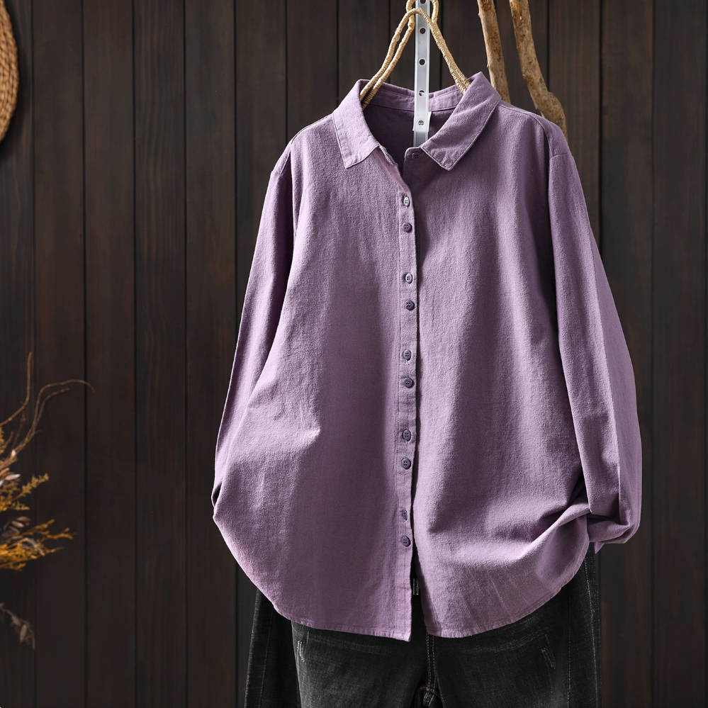 Solid Color Cotton Simple Loose Versatile Long Sleeves Shirt