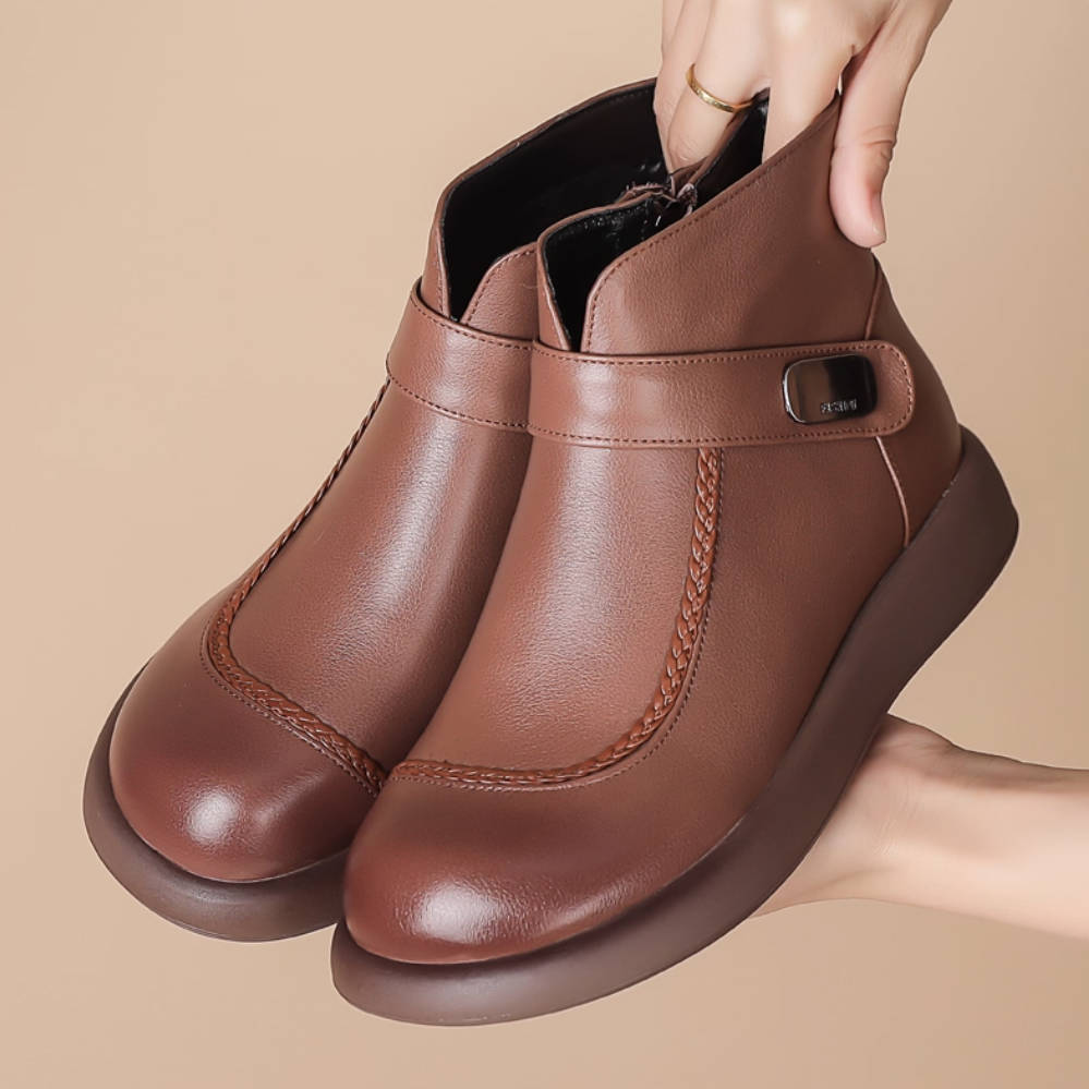 Genuine Leather Winter Warm Soft Sole No-Slip Flats Boots