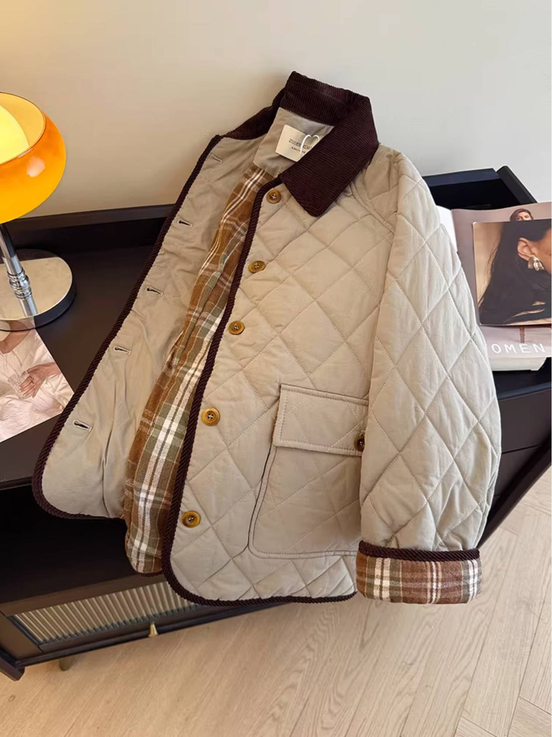 Winter Fashion Cotton Plaid Patchwork Warm Loose Coat