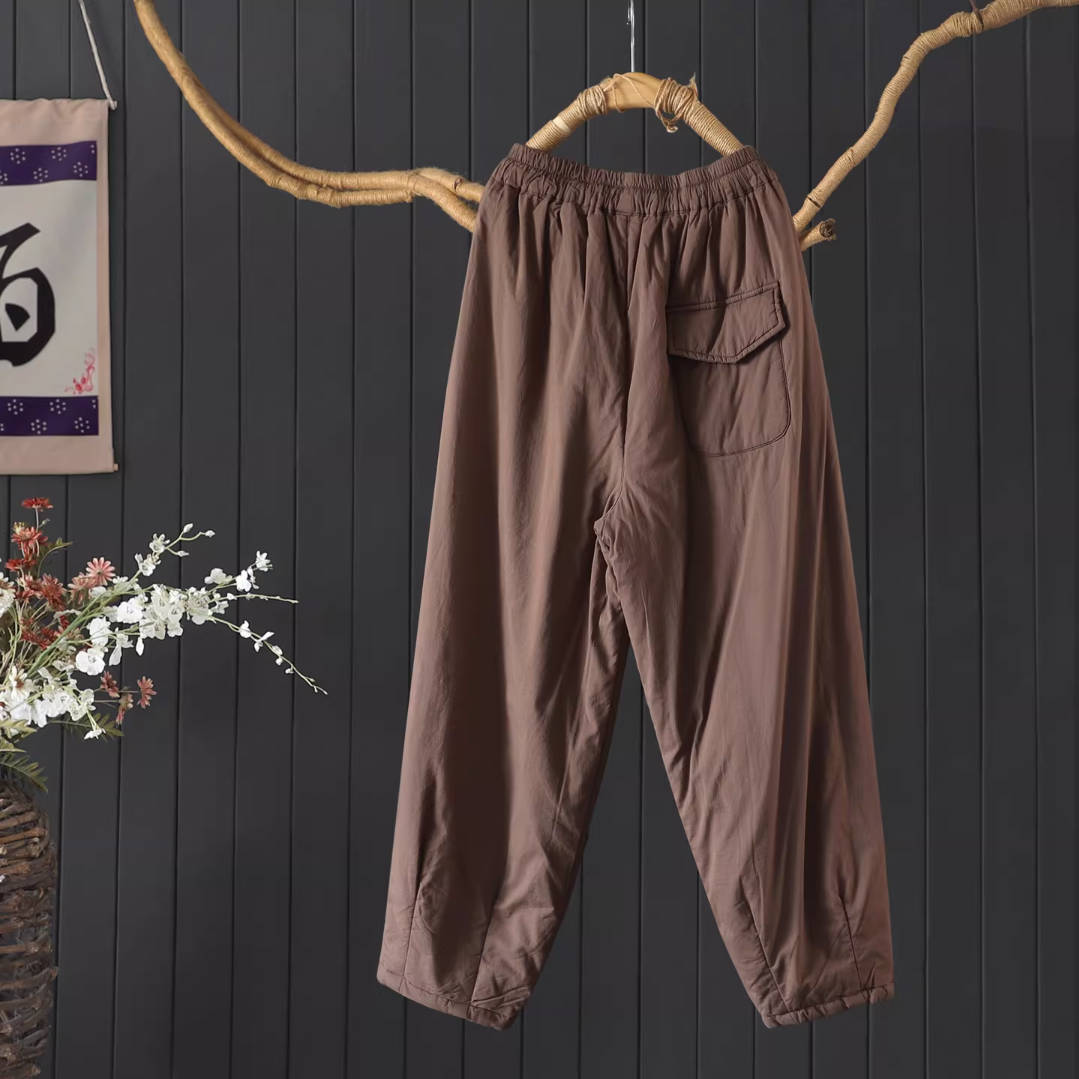 Winter Cotton Solid Color Thick Soft Warm Elastic Waist Pants
