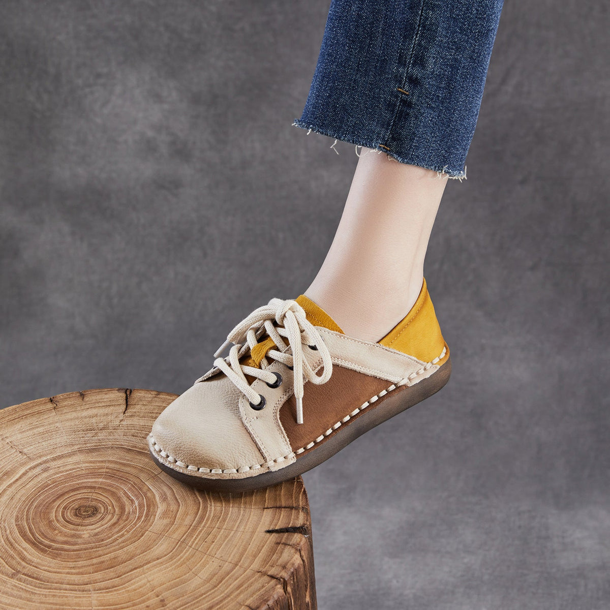 Genuine Top Leather Patchwork Casual Comfy Flat Sole Shoes
