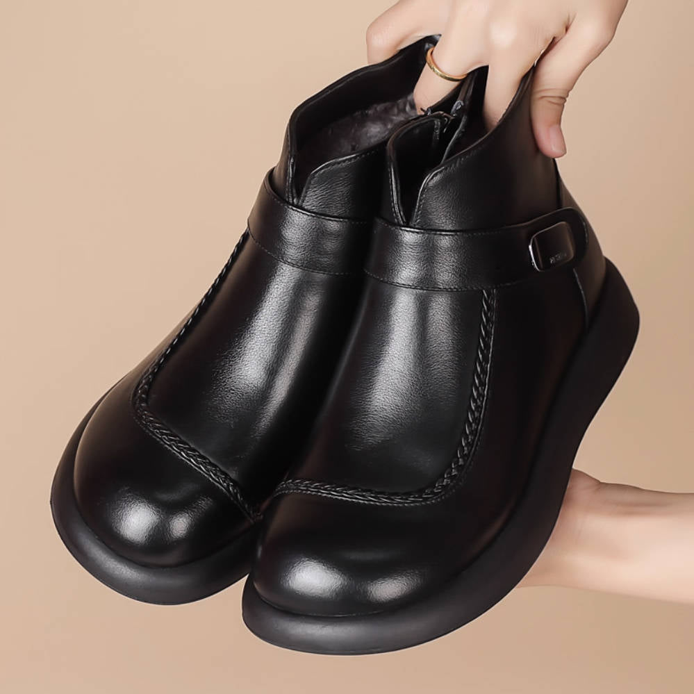 Genuine Leather Winter Warm Soft Sole No-Slip Flats Boots