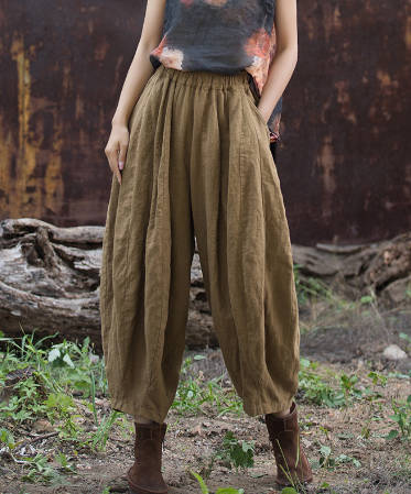 Vintage Ramie Sand-Washed Distressed Patchwork Casual Pumpkin Pants