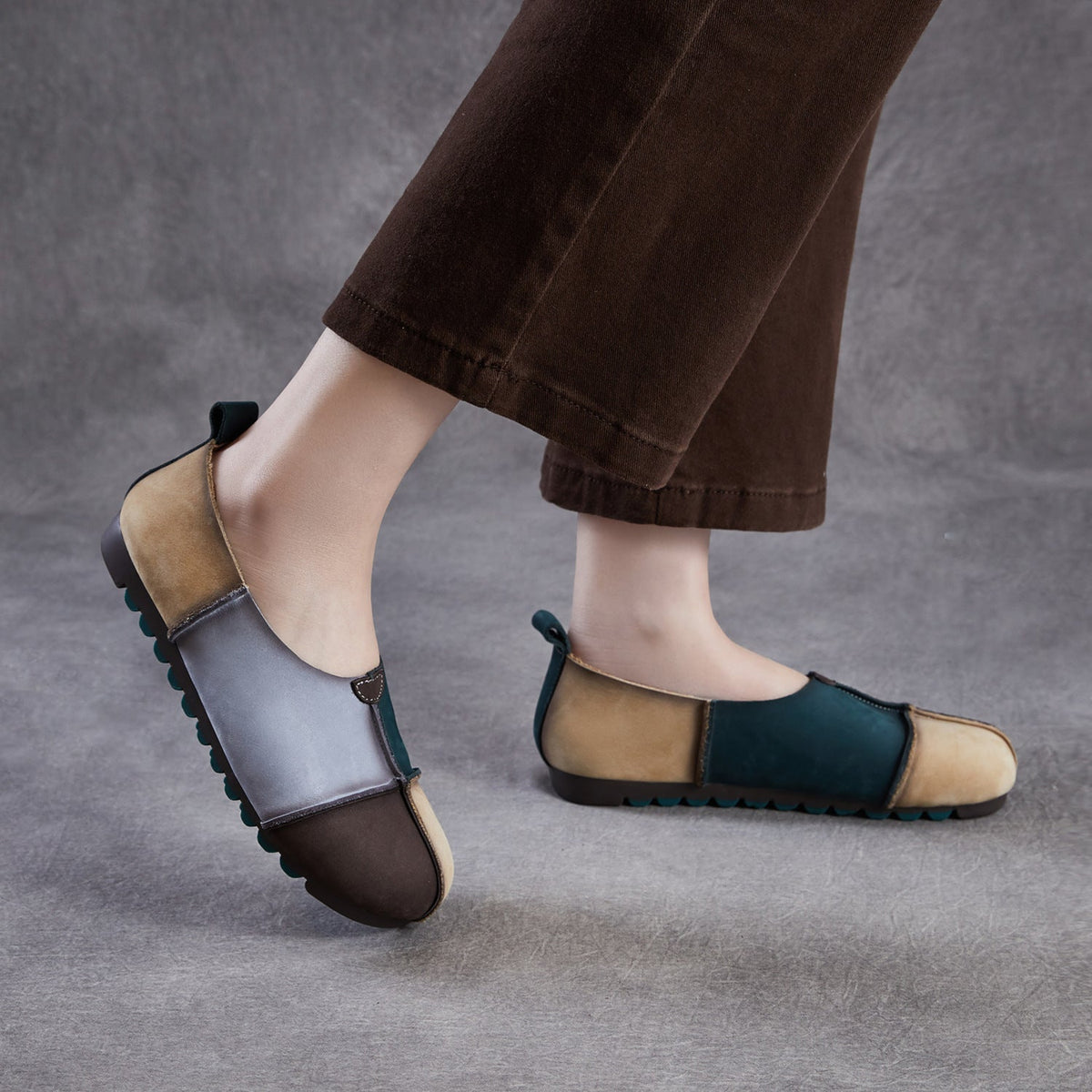 Genuine Leather Patchwork Shallow Casual Soft Sole Flat Shoes