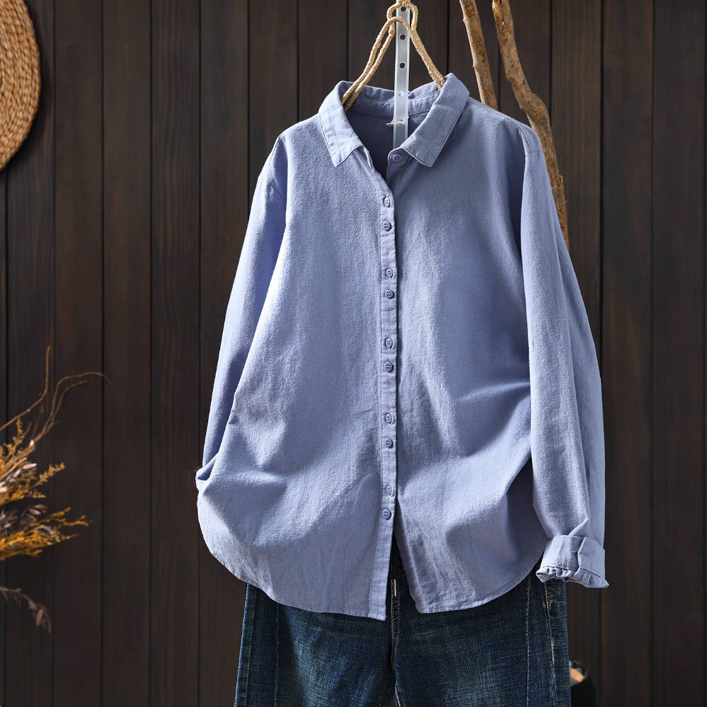 Solid Color Cotton Simple Loose Versatile Long Sleeves Shirt