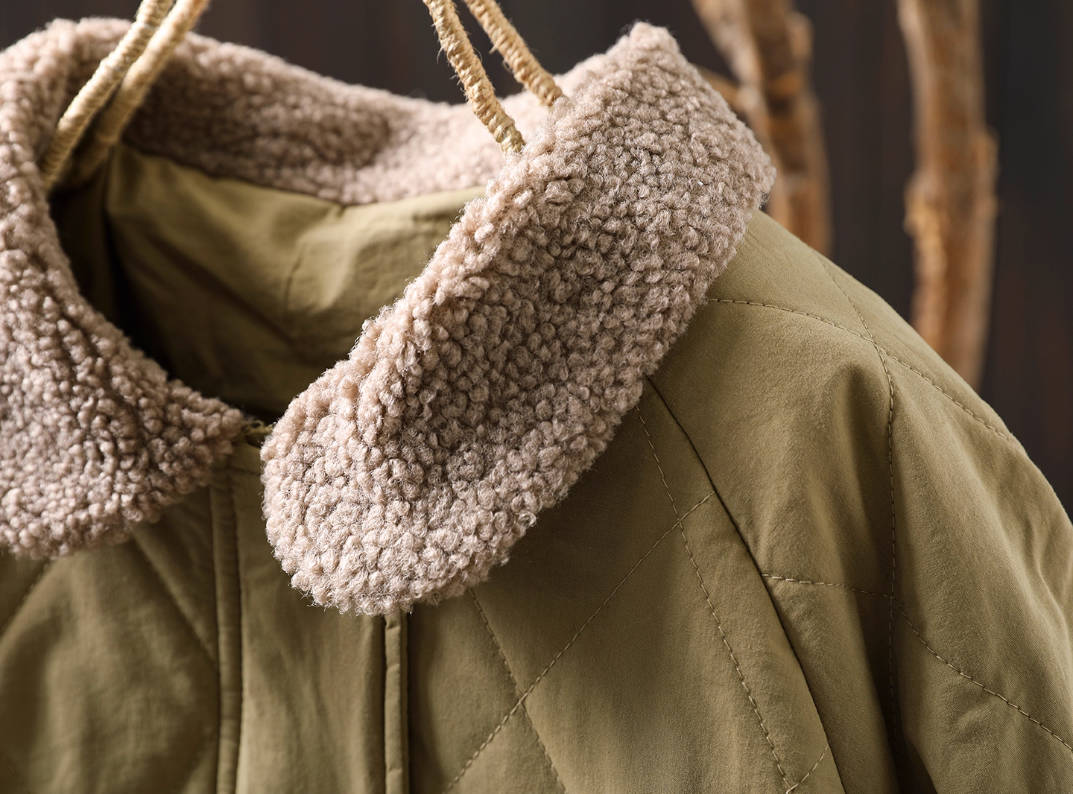 Winter Warm Shearling Collar Patchwork Cotton-In Casual Coat