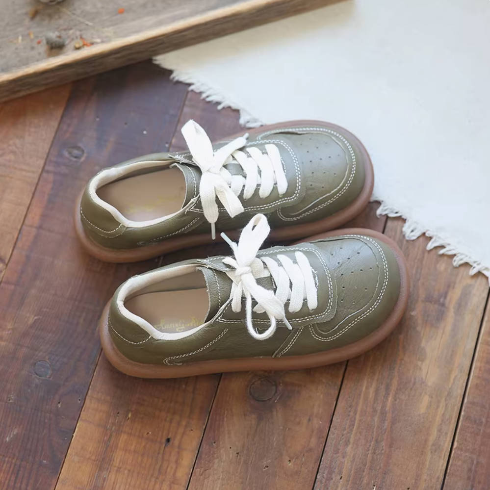 Retro Leather Breathable Soft Sole Lace-Up Casual Flat Shoes