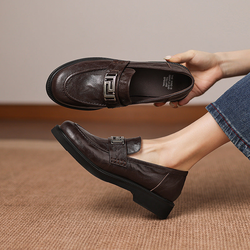 Vintage Sheepskin Leatther Round Toe Comfy Soft Flat Sole Loafers