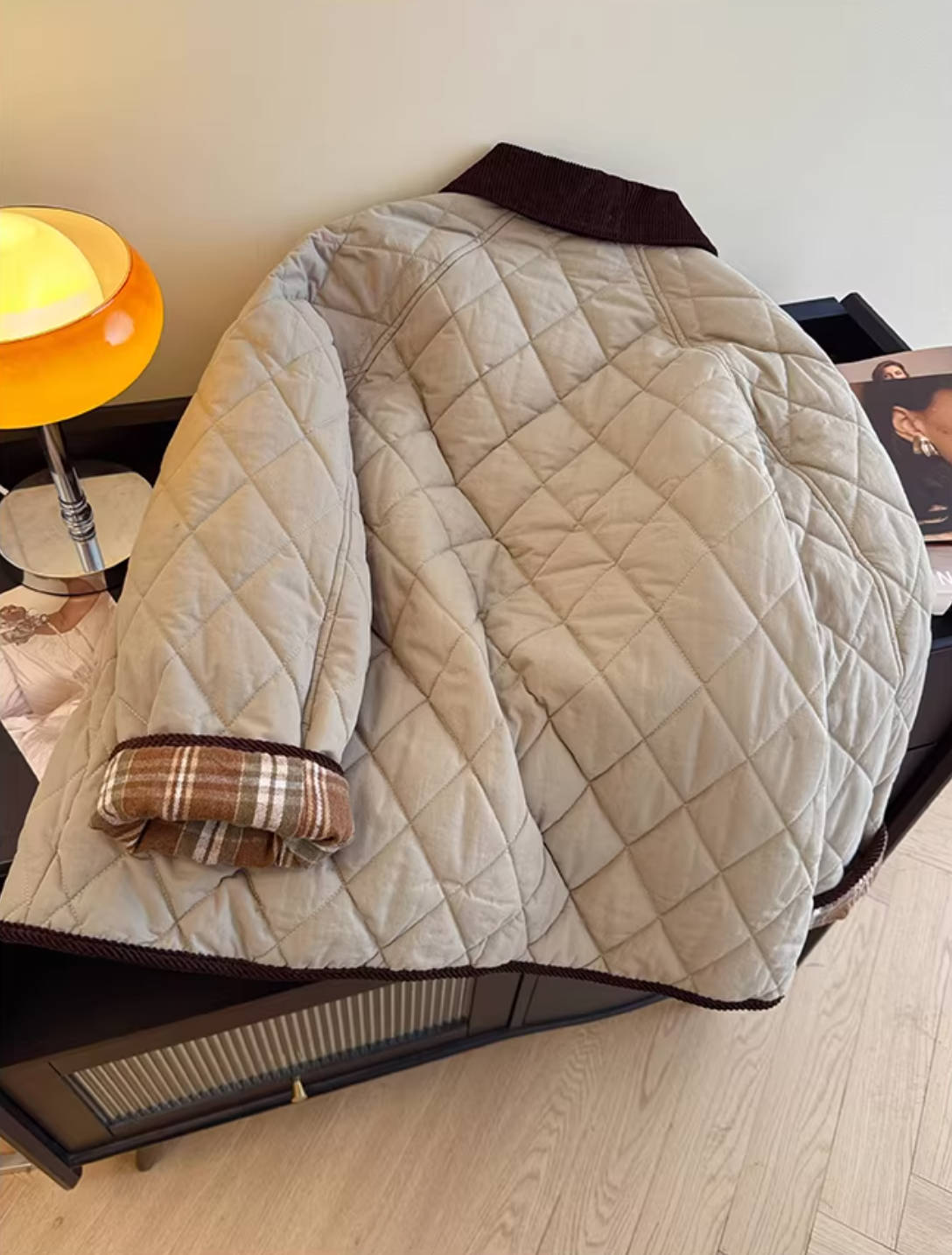 Winter Fashion Cotton Plaid Patchwork Warm Loose Coat