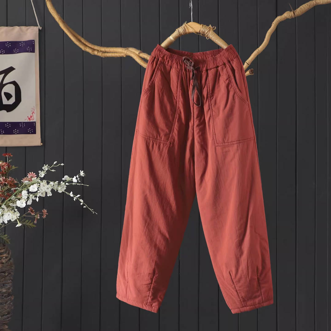 Winter Cotton Solid Color Thick Soft Warm Elastic Waist Pants
