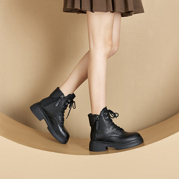 Vintage Top Leather Casual Fashion Double Zippers Lace Up Boots