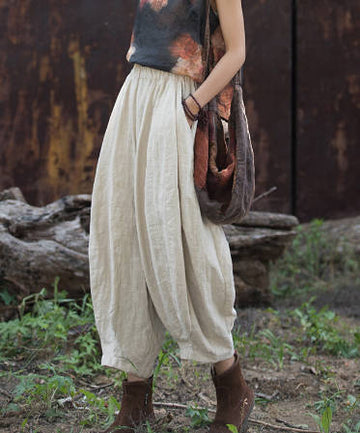 Vintage Ramie Sand-Washed Distressed Patchwork Casual Pumpkin Pants