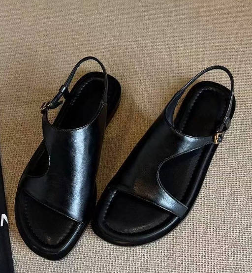 Retro Casual Genuine Leather Round Open Toe Women Soft Sole Sandals