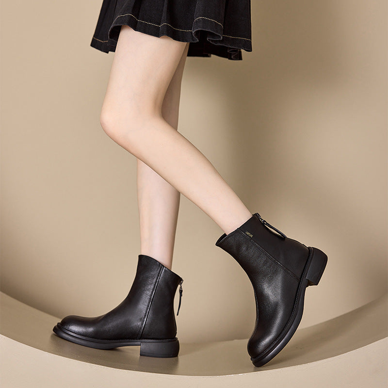 Babakud Top Leather Soft Sole Casual Chunky Zipper Boots
