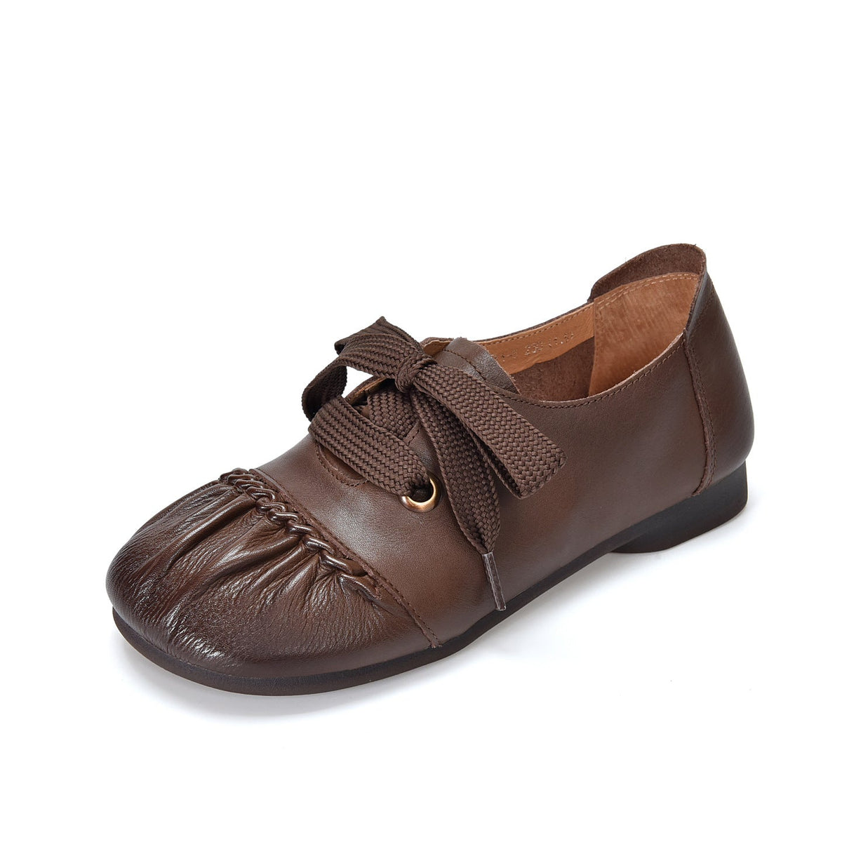 Vintage Elegant Leather Soft Sole Shallow Lace-Up Flat Shoes