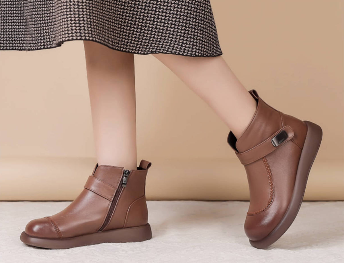Genuine Leather Winter Warm Soft Sole No-Slip Flats Boots