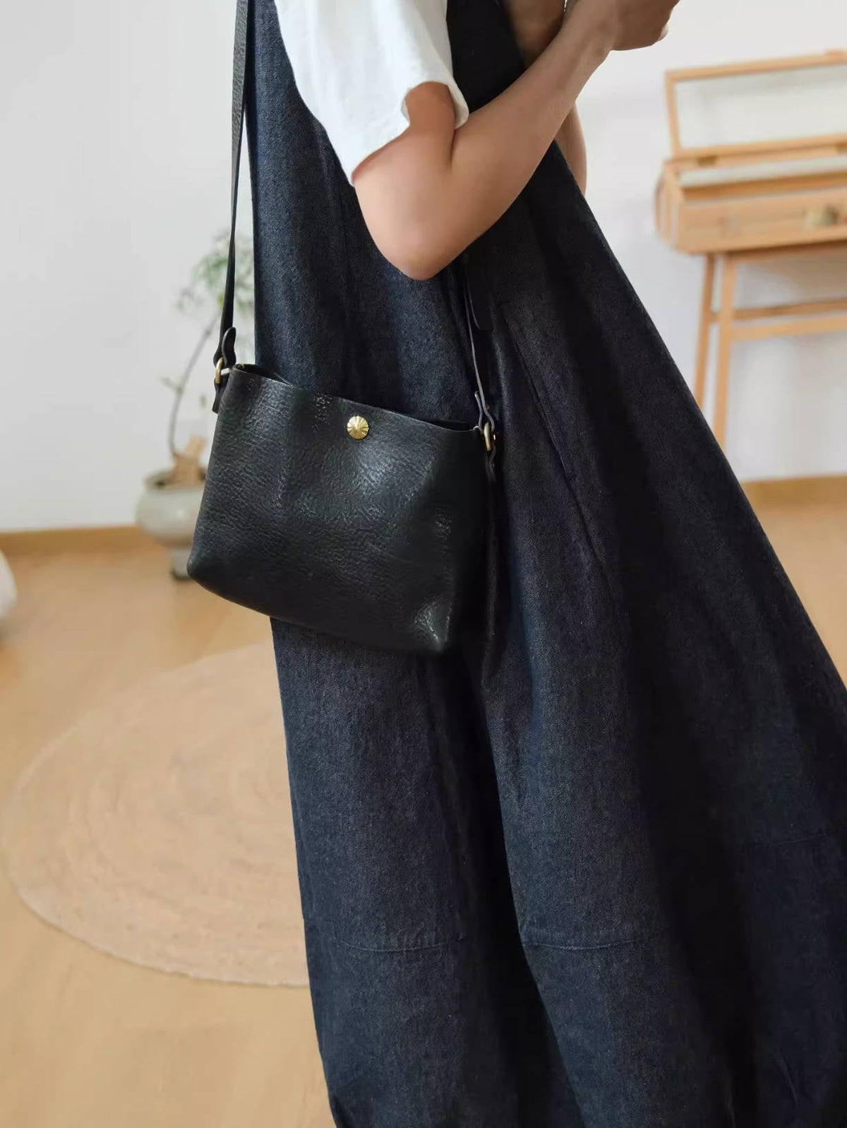 Summer Retro Denim Blue Round Neck Sleeveless Loose Pocket Dress