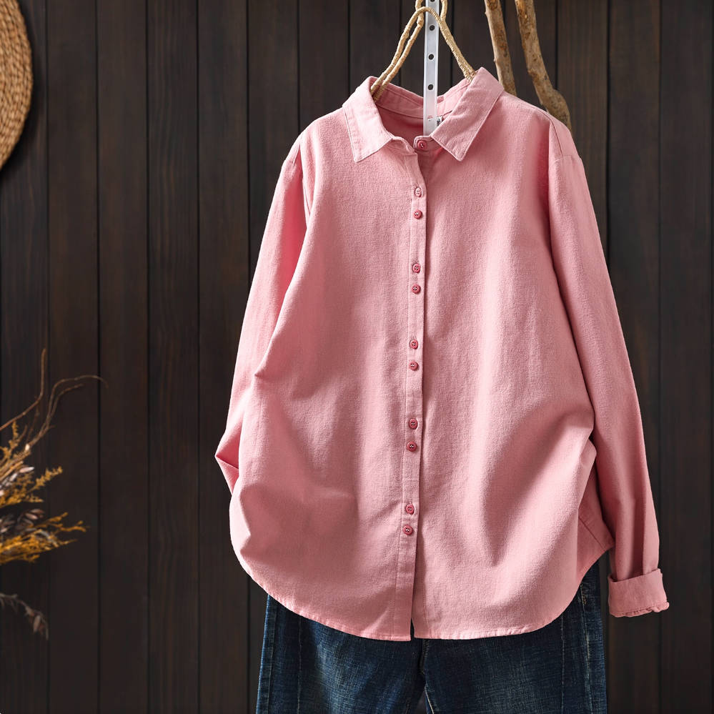 Solid Color Cotton Simple Loose Versatile Long Sleeves Shirt