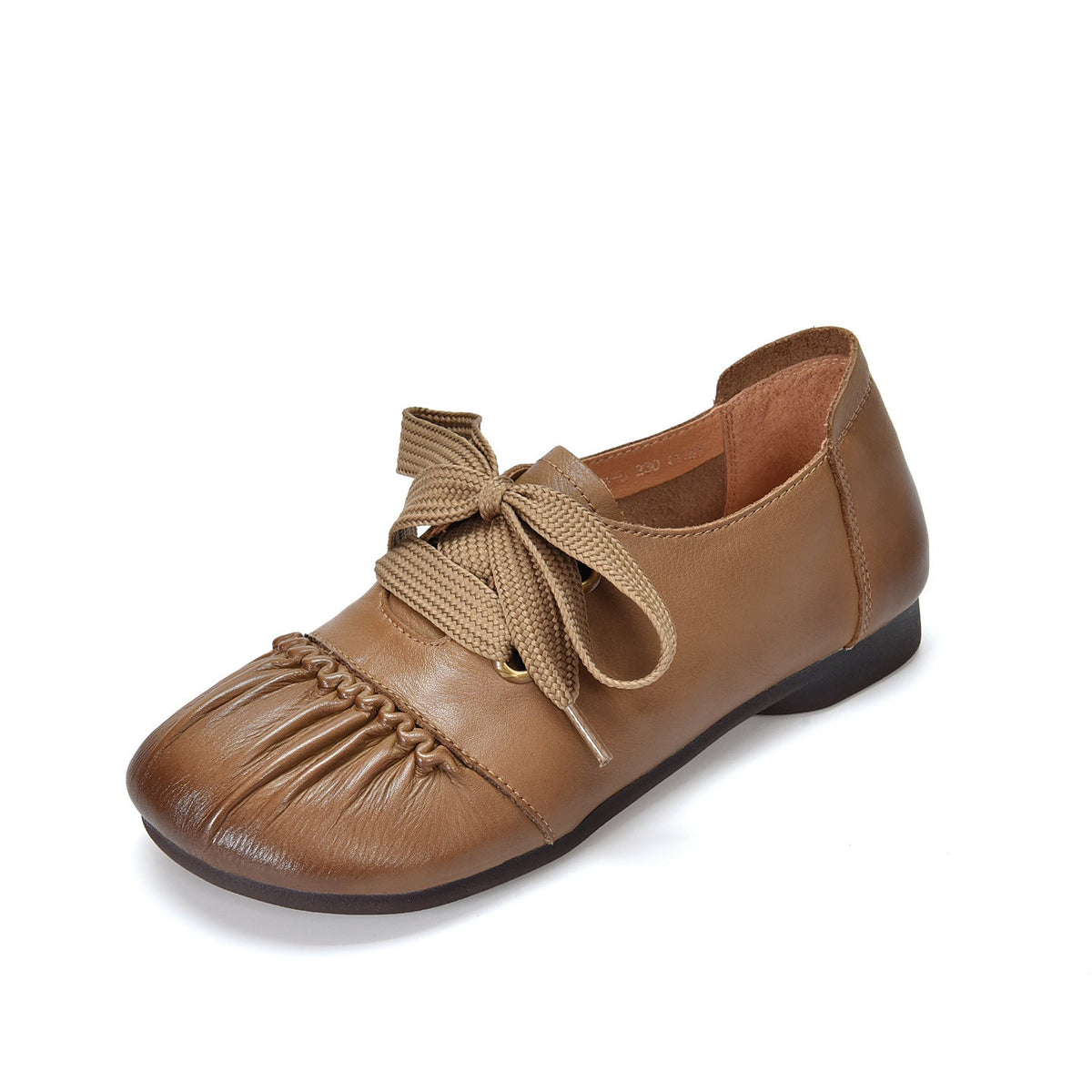Vintage Elegant Leather Soft Sole Shallow Lace-Up Flat Shoes