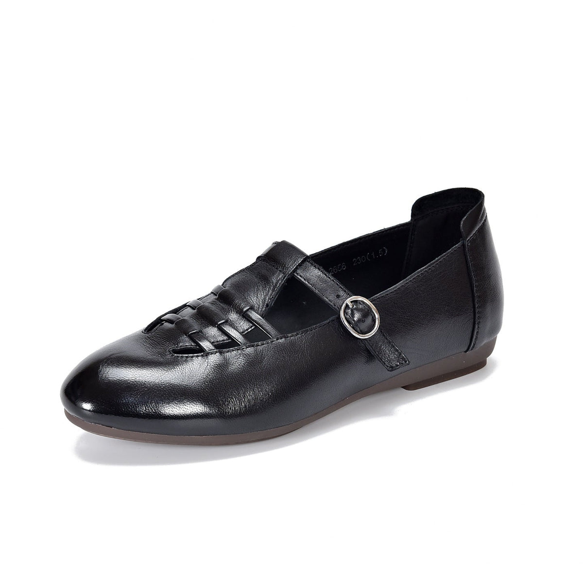 Vintage Leather Pointed Toe Cut Out Breathable Soft Flat Sole Shoes