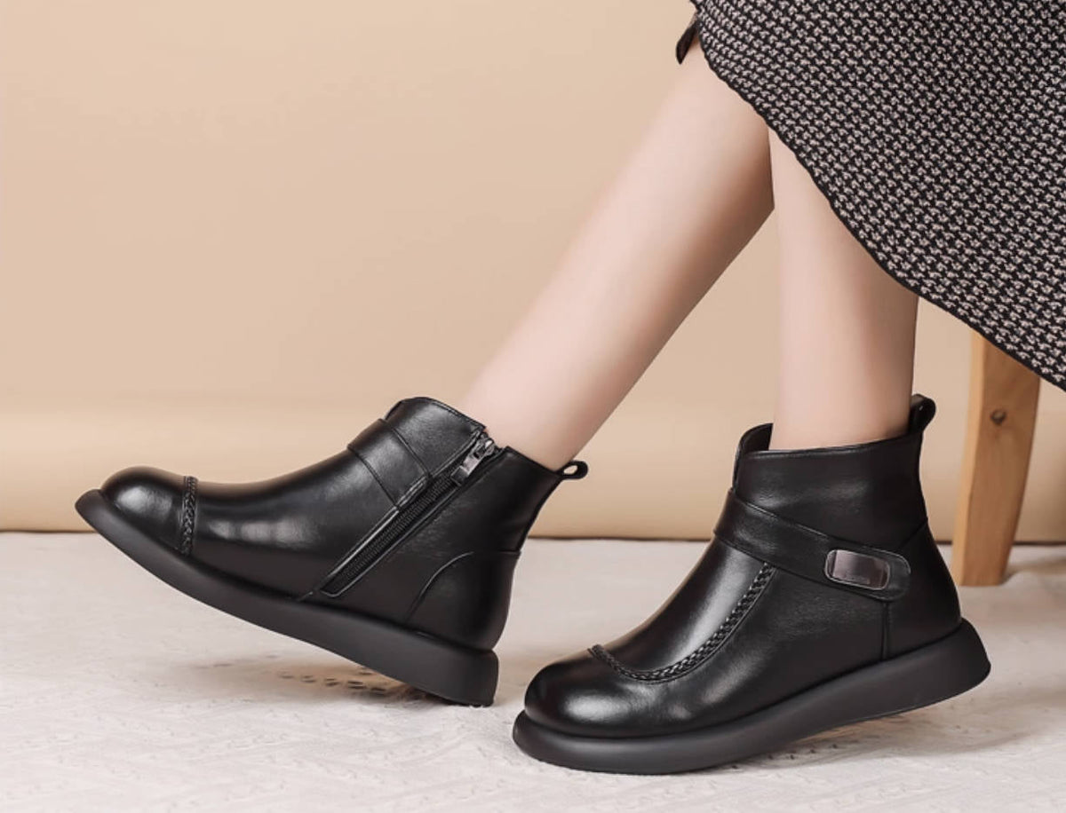 Genuine Leather Winter Warm Soft Sole No-Slip Flats Boots