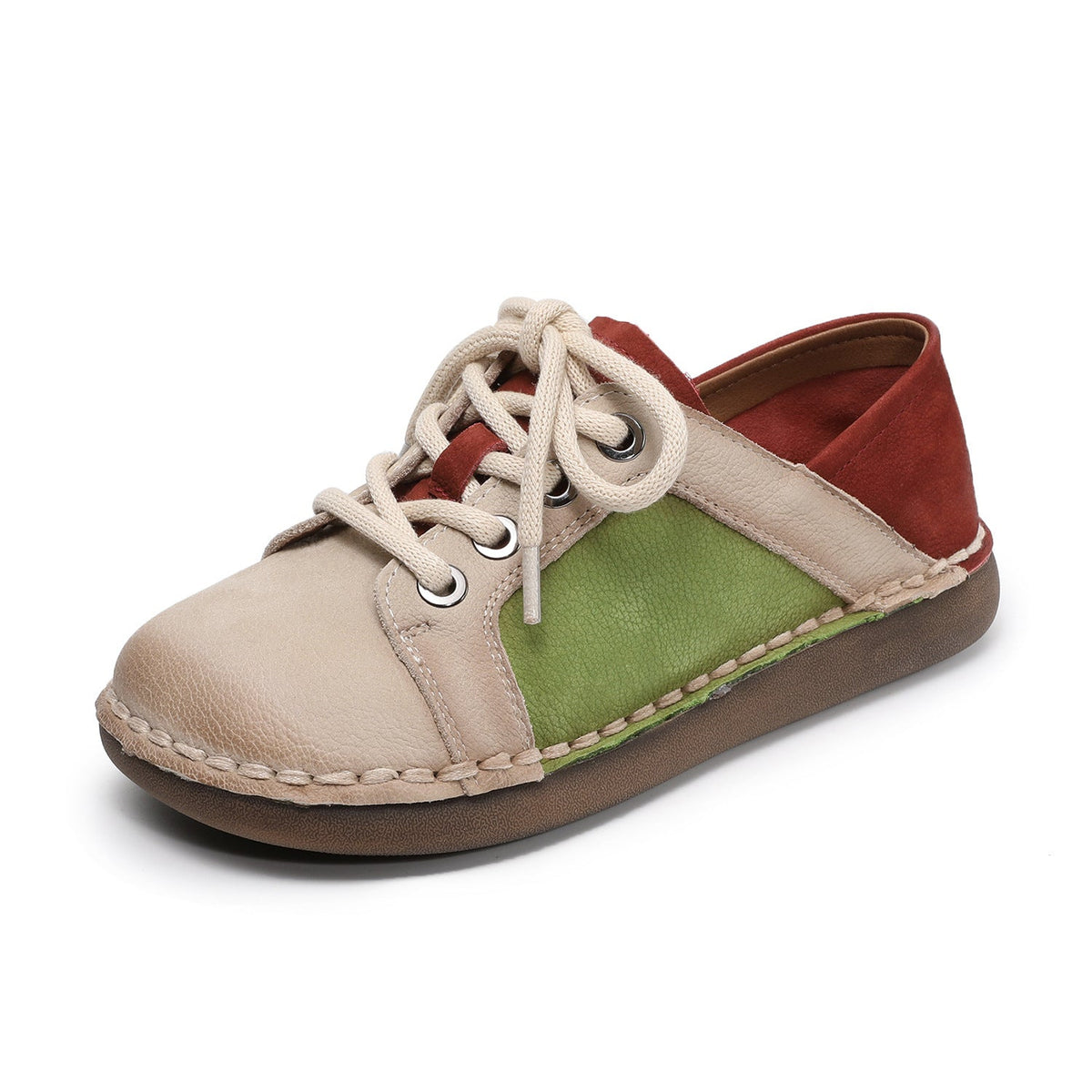 Genuine Top Leather Patchwork Casual Comfy Flat Sole Shoes