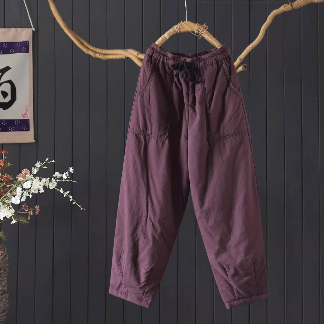 Winter Cotton Solid Color Thick Soft Warm Elastic Waist Pants
