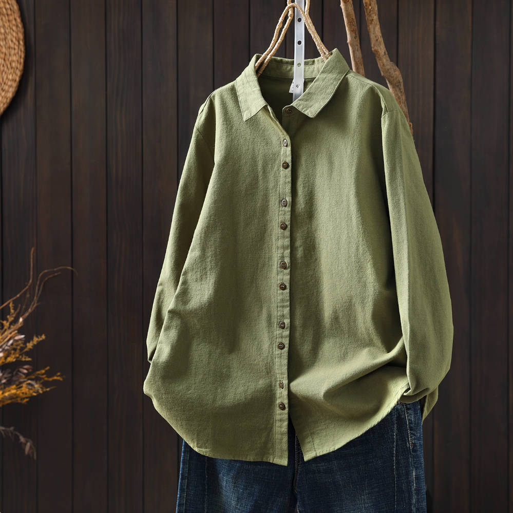 Solid Color Cotton Simple Loose Versatile Long Sleeves Shirt