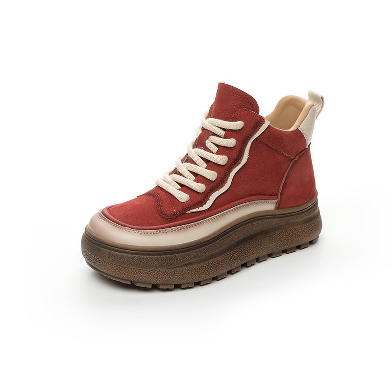 Top Leather Retro Patchwork Sueded Platform Casual Shoes