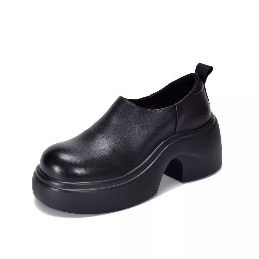 Top Leather Casual Thick Sole Platform Round Toe Slip-On Shoes