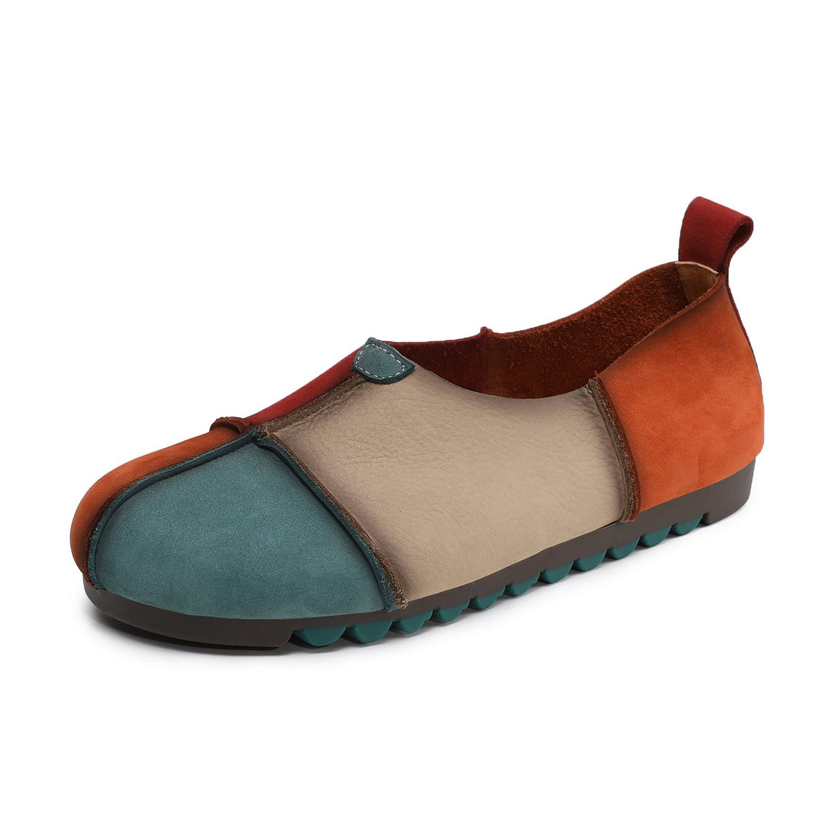 Genuine Leather Patchwork Shallow Casual Soft Sole Flat Shoes