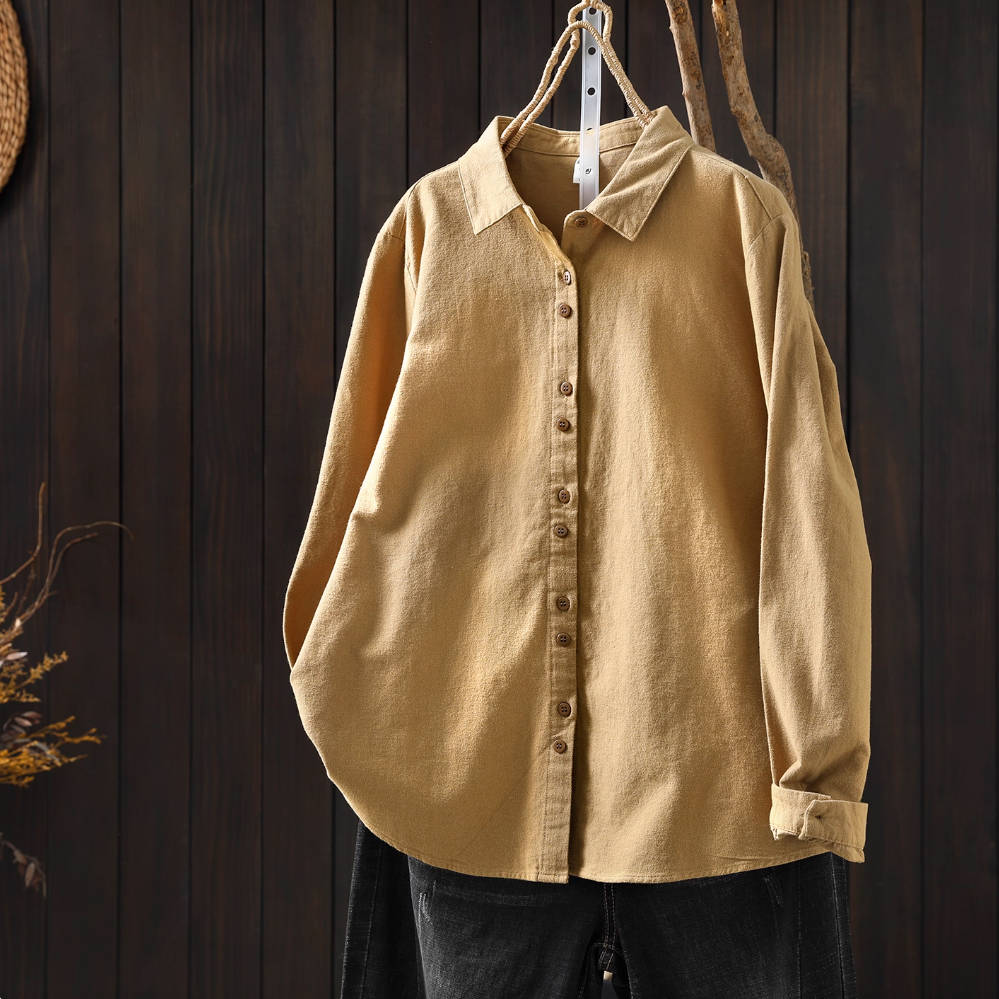 Solid Color Cotton Simple Loose Versatile Long Sleeves Shirt