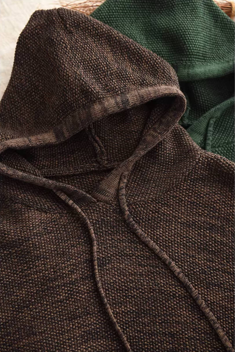 Spring Retro Cotton Knitted Solid Color Loose Casual Hoodies