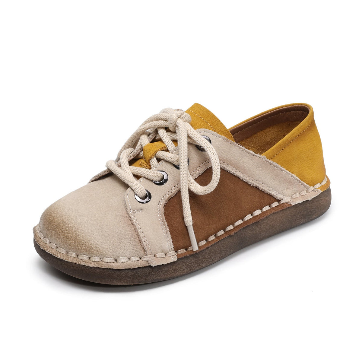 Genuine Top Leather Patchwork Casual Comfy Flat Sole Shoes