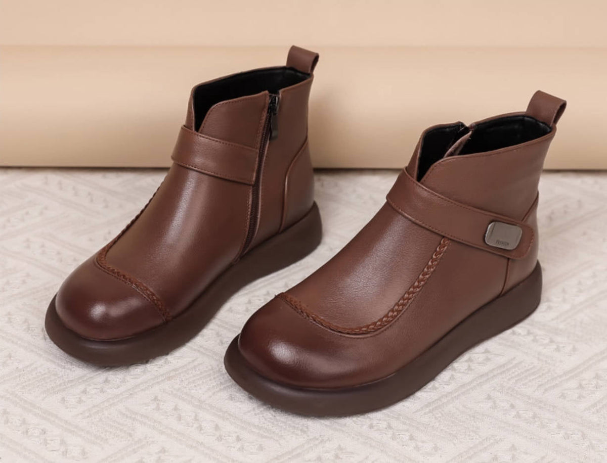 Genuine Leather Winter Warm Soft Sole No-Slip Flats Boots