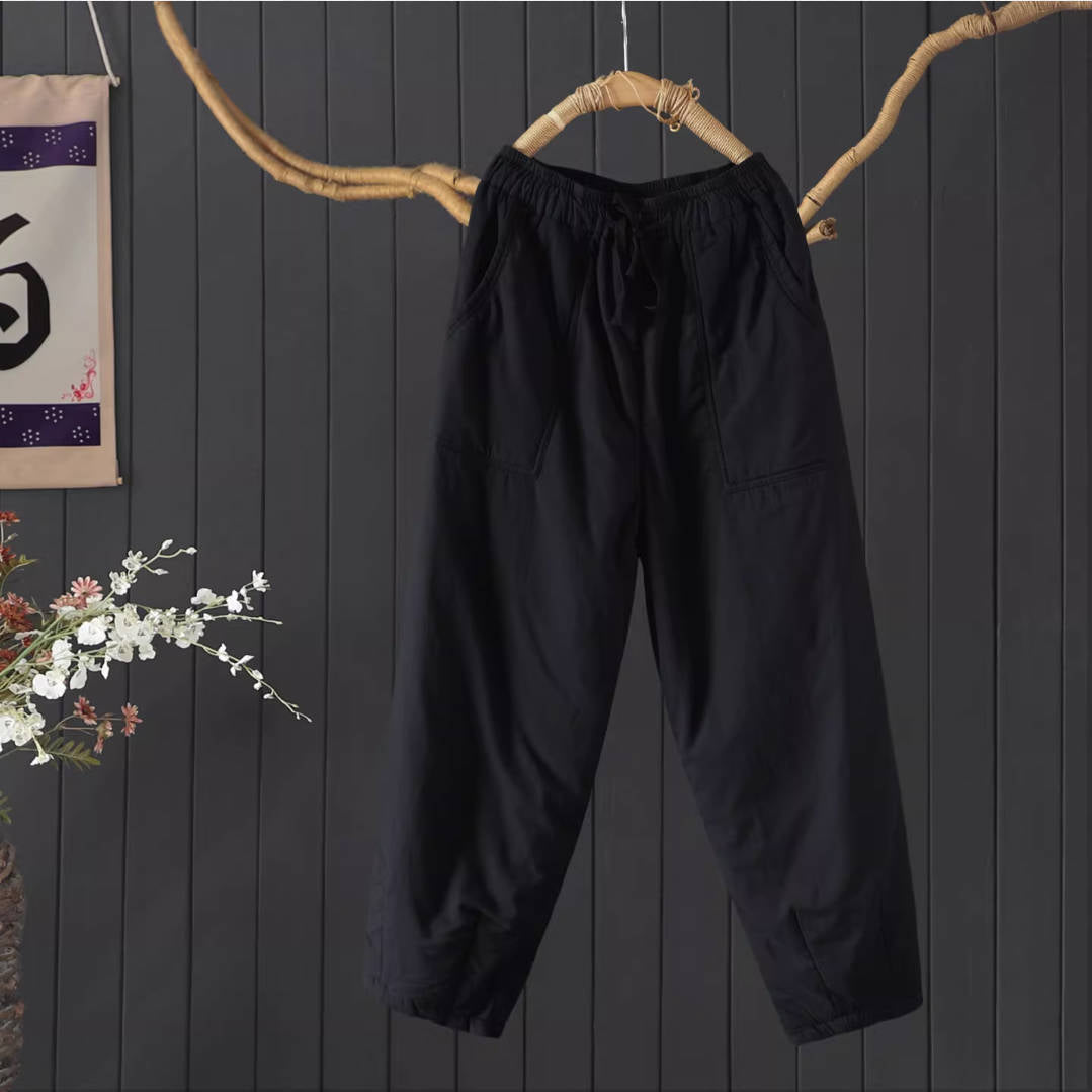 Winter Cotton Solid Color Thick Soft Warm Elastic Waist Pants