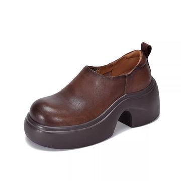 Top Leather Casual Thick Sole Platform Round Toe Slip-On Shoes