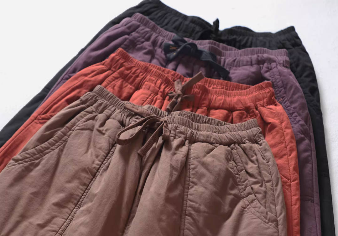 Winter Cotton Solid Color Thick Soft Warm Elastic Waist Pants
