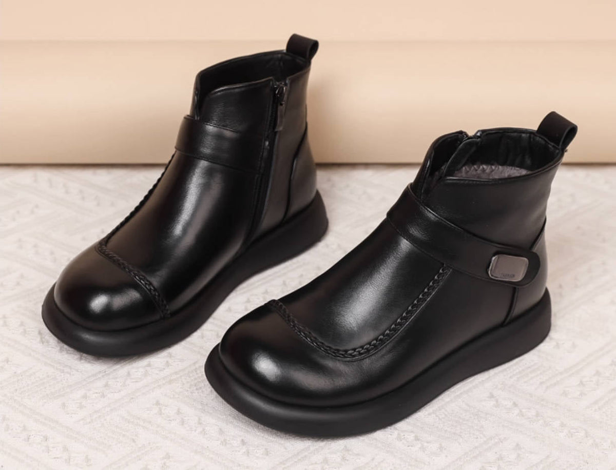 Genuine Leather Winter Warm Soft Sole No-Slip Flats Boots