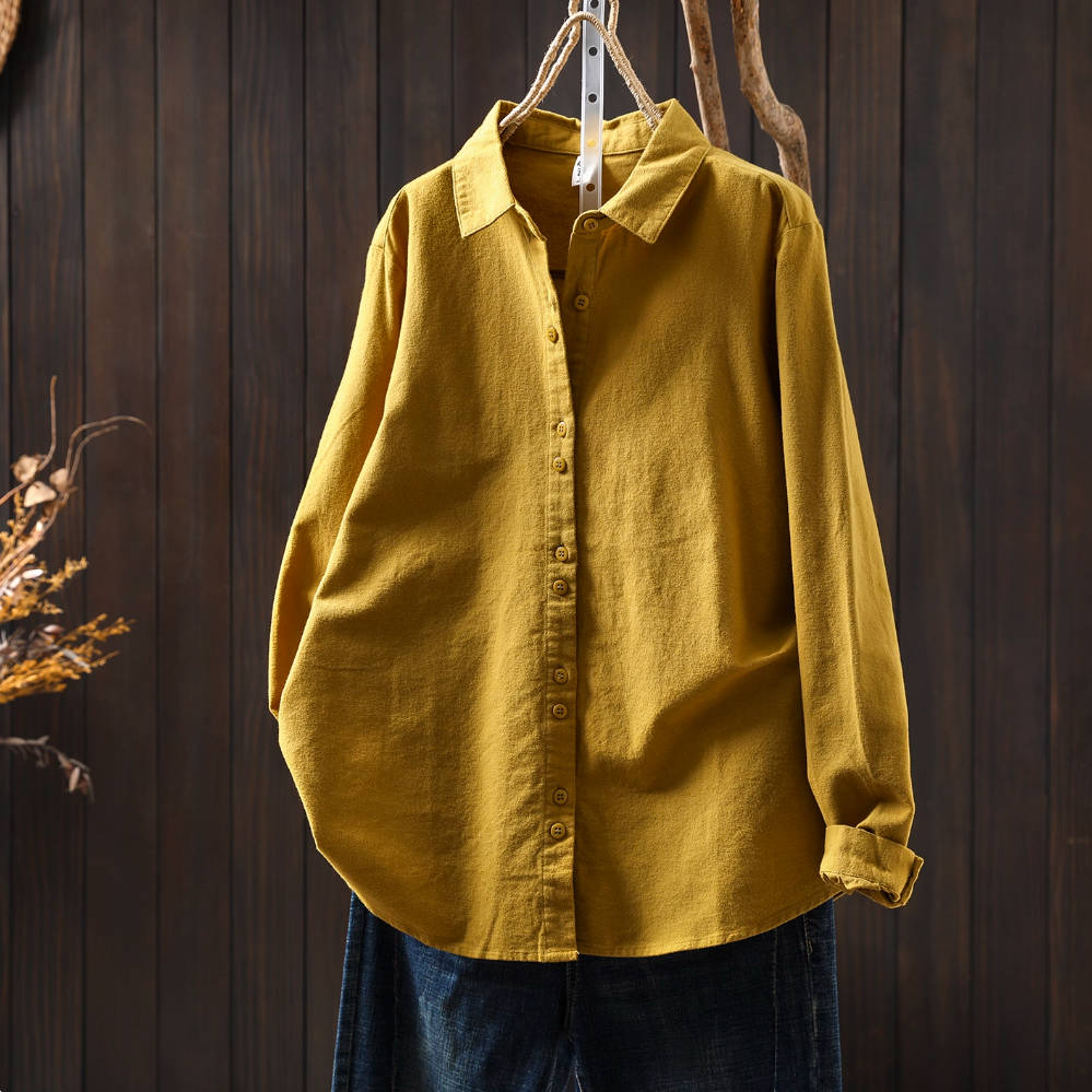 Solid Color Cotton Simple Loose Versatile Long Sleeves Shirt