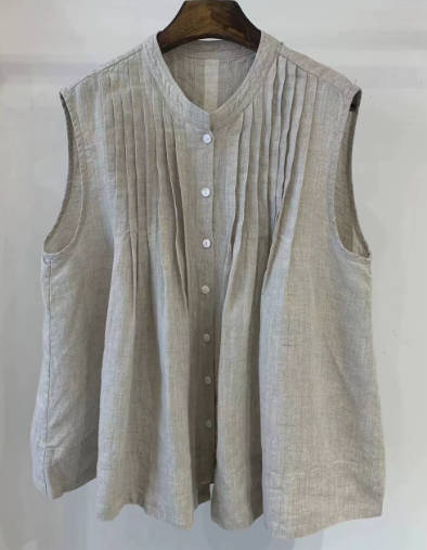 Vintage Casual Summer Linen Stand Collar Slimming Sleeveless Vest